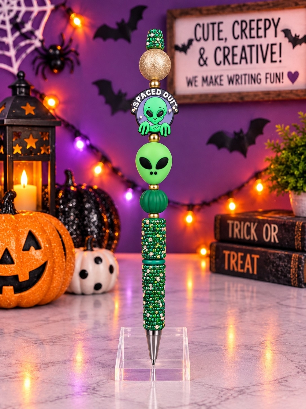 Spaced Out Alien Green Beaded Halloween Pen